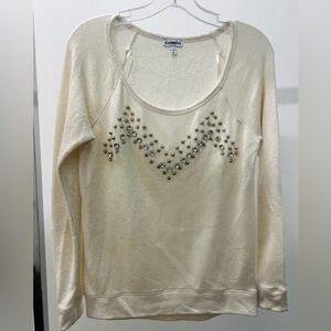 Express Ivory Sweat Shirt Sweater with Embellished Accents